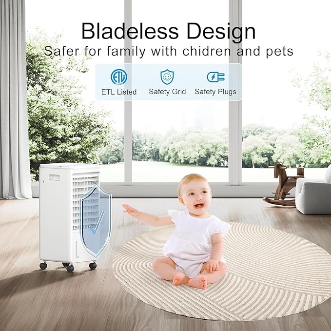 Versatile Evaporative Cooler - 3-Mode Portable AC Unit with Removable 2Gal Tank & Convenient Built-in Carrying Handle003
