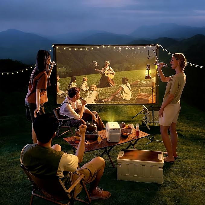 Outdoor Projector Screen with Stand, 120 Inch Portable Projector Screen, Indoor Outdoor Projection Screen 16:9 4K HD Wrinkle-Free Movie Screen with Carry Bag for Backyard Movies Home Theater
