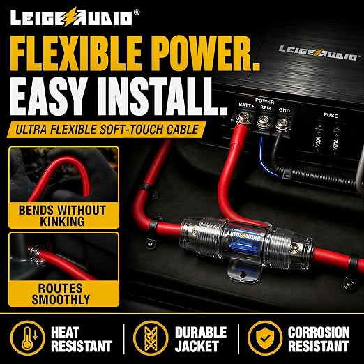8 Gauge Subwoofer Wiring Kit Ture 8 AWG Amplifier Installation Wiring Kit - Car Amp Wiring Kit Helps You Make Connections and Brings Power to Your Radio, Subwoofer and Speakers