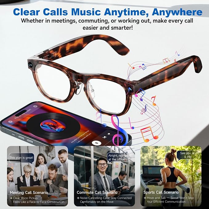 AI Smart Glasses with 8MP Camera, 1080P Video Recording, Real-Time Translation, AI Assistant & Object Recognition, Photochromic Lenses, Bluetooth 5.4 Calls & Music, IP65 Waterproof, 7-8Hr Battery