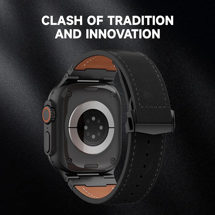 Vintage Genuine Leather Band for Apple Watch Ultra 49mm (2026 Upgrade), Rugged Replacement Strap Compatible with iWatch 46mm 45mm 44mm - for Men Women, Fit Ultra3/2/1, SE 3/2/1, Series11 10/9/8/7/6/5/4