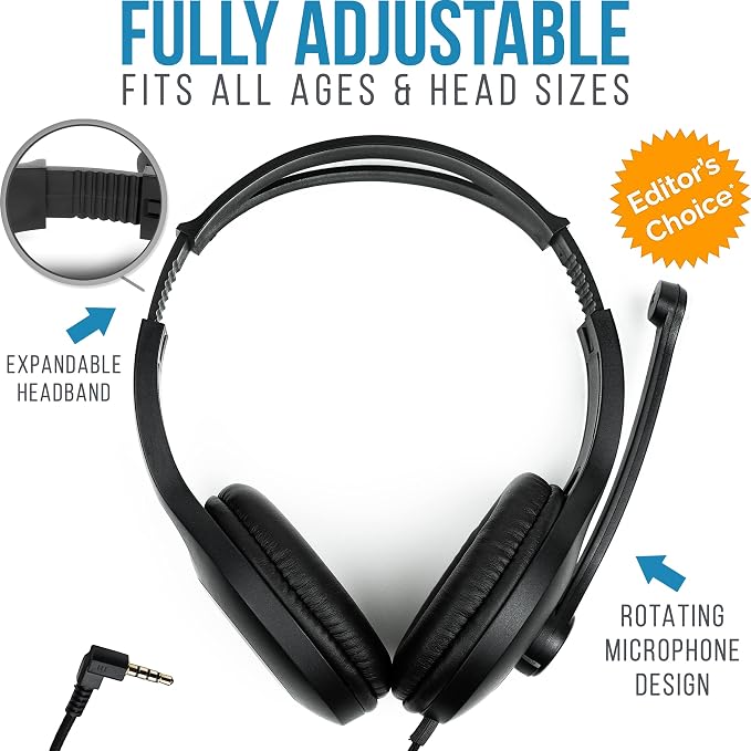Barks Classroom Headphones with Microphone Bulk 10 Pack (Black, 3.5mm) | Durable Everyday Student Use, Headsets with Mic, Adjustable Fit All-Day Comfort, Clear Voice, Easy Clean, K-12 School Testing