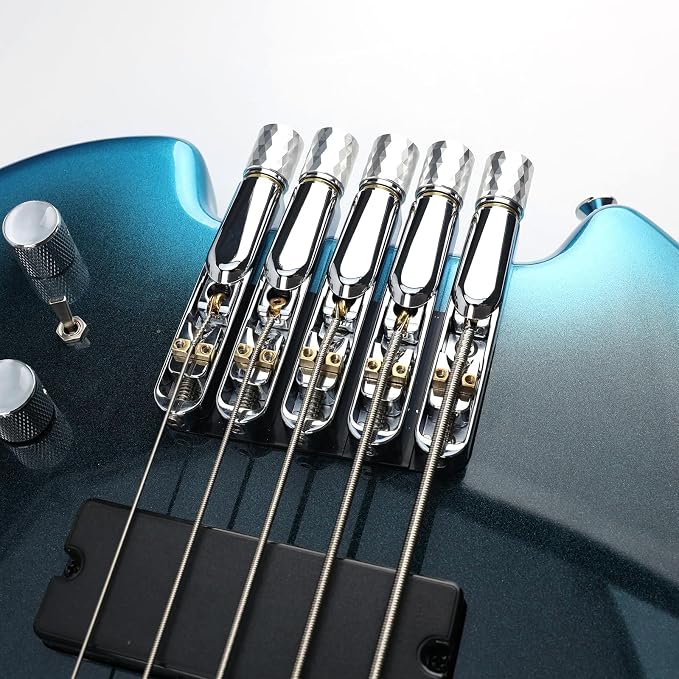 Pack of 5 Individual Single Tubular Fixed Bridge 5 String Electric Bass Bridge for Headless 5-string Bass Replacement Parts Chrome