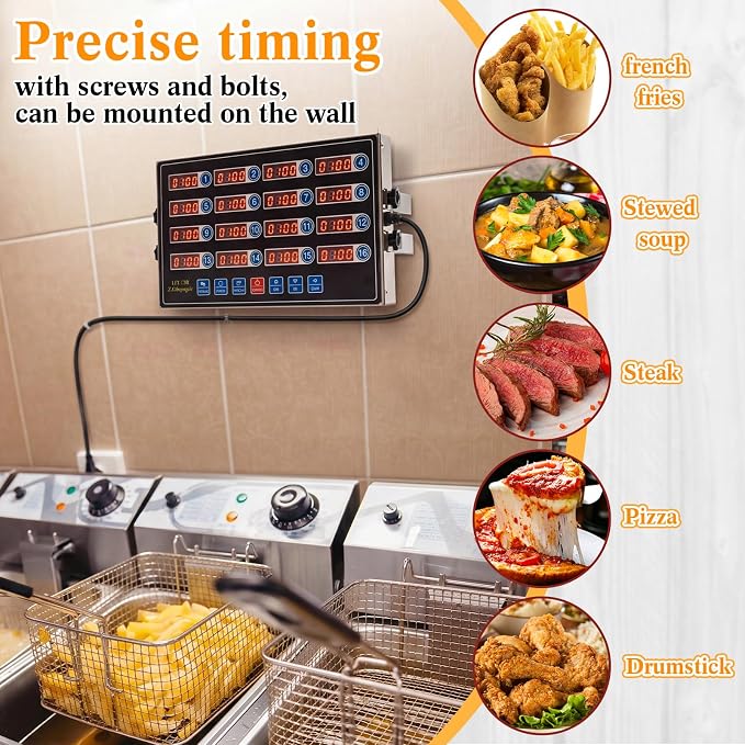 Relaxweex 1 Pack Digital Kitchen Timer, Commercial Cooking Timer with Loud Alarm, Large LCD Display, for Restaurants, Baking, Labs, Multiple Independent Countdown Timers (16 Channel)