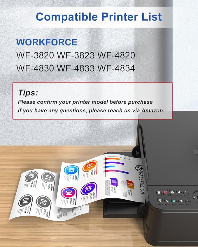 Latest Chip Remanufactured Ink Cartridges Replacement for Epson 822XL 822 XL Ink Cartridges Combo Pack High Capacity Ink Works with WorkForce Pro WF-3820, WF-3823, WF-4820, WF-4830, WF-4833 (5-Pack）