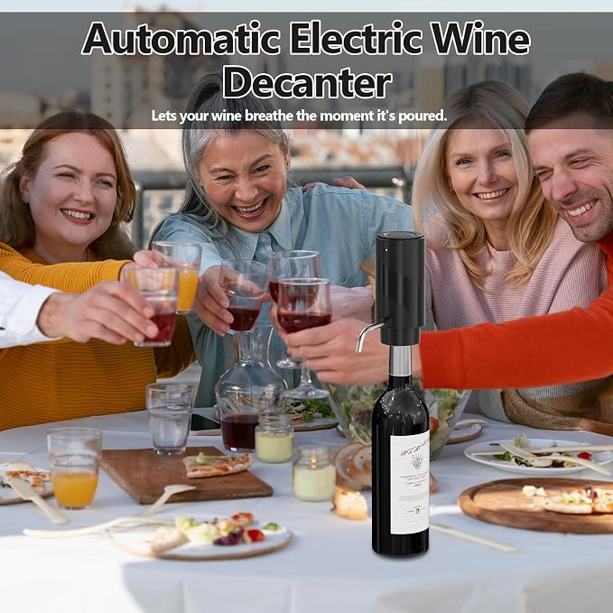 Fathers Day Gift Wine Aerator Electric Decanter – Automatic Wine Dispenser & Pourer with Type-C Rechargeable Battery, Instant Aeration Wine Accessories for Red & White Wine, Gift for Wine Lovers