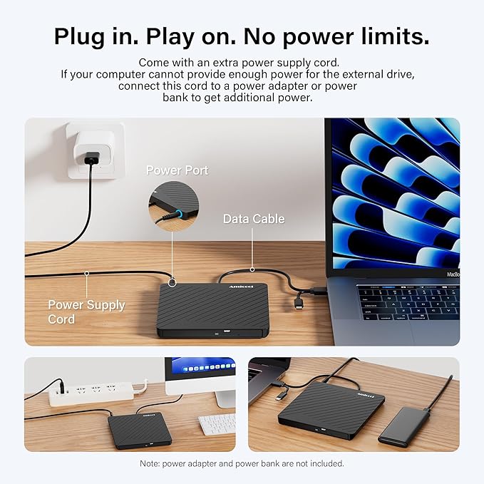 Amicool External USB-C USB 3.0 CD/DVD Drive Burner +/-RW, Ultra-Slim Portable DVD Player Writer Reader for Mac iMac MacBook, Windows 11/10/8 Linux, Laptop Desktop PC Computer Optical Drive