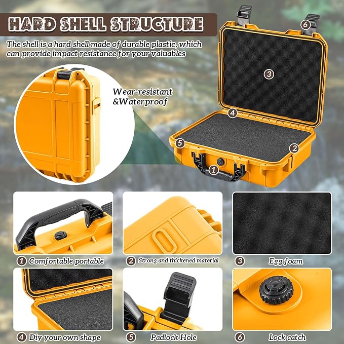 Relaxweex 1 Pcs Waterproof Hard Case with DIY Customizable Foam Insert Portable Protective Case with Knife for Camera Drones Equipments Tools Test Instruments(Yellow,22.4 x 16.1 x 10.2 Inch)