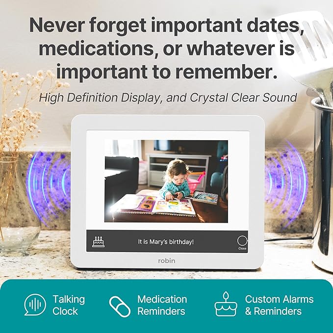 Robin Day Clock 2026 for Seniors, 8" Large Digital Calendar Dementia Clock with Talking Function, Alarms, Easy-to-Read Display for Elderly, Day Date Time, Medication Reminder, DST, White