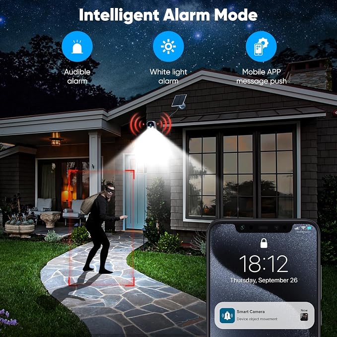 Allweviee 2-Packs Solar Security Outdoor WiFi Camera IP65 Waterproof Rechargeable Wireless Battery Powered 2K 3MP Camera with PIR, Color Night Vision, 4dbi Antenna