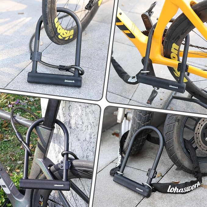 Bike Lock, Heavy Duty Anti Theft Bicycle Lock, U Lock with 6Ft Steel Cable, Locks with 3 Key & Mounting Bracket for Electric Bike Scooter Motorcycle Door Gate