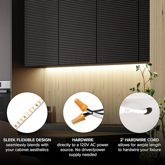 Maxxima 36 in. Hardwired LED Under Cabinet Strip Light, 1380 Lumens, 3000K Warm White, Kitchen and Living Room 120V White Cove Lighting, No Power Supply Needed