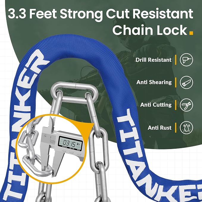 Titanker Bike Chain Lock with Keys, 3.3 Feet Security Heavy Duty Anti-Theft Bicycle Chain Locks for Bike, Motorcycle, Bicycle, Door, Gate, Fence, Grill (6mm, 8mm, 10mm Thick Chain)