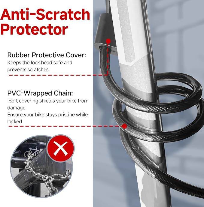 Heavy Duty Scooter Lock - 8mm Anti-Theft Chain Lock with 3 Keys, 94cm Weatherproof Security Lock for Electric Scooters, Bikes, Motorcycles