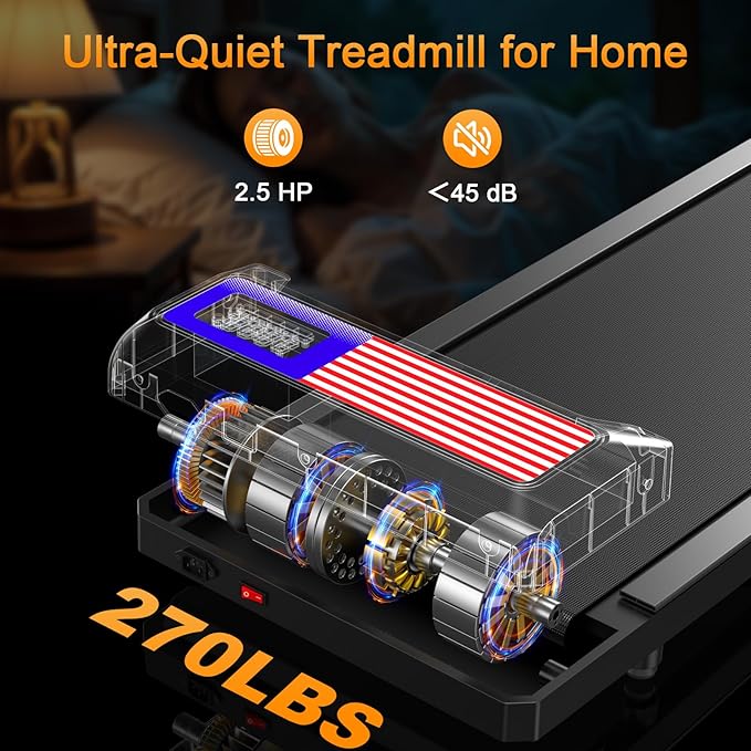 HOELLL Treadmills for Home Small with 0%-8% Incline and APP Sync, Compact Under Desk Walking Treadmill Pad with Handle Bar Removable, Remote Control and LED Display, 2.5HP