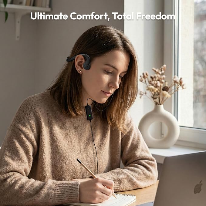 E&P Wired Bone Conduction Headphones with Microphone, 3.5mm AUX Wired Open-Ear Earbuds, Earphones with 7ft Extension Cable, Hands Free, Volume Control, Sweatproof Suitable for Outdoor Activitie