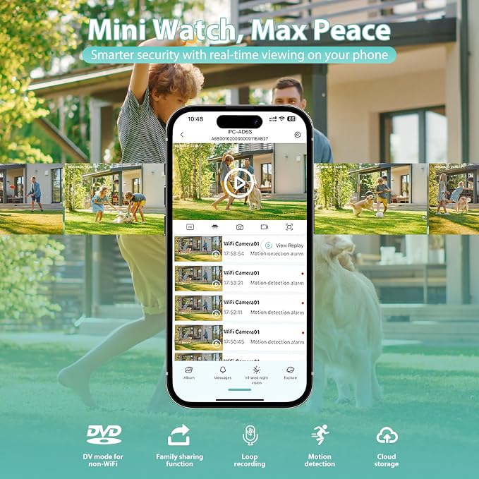 Mini Camera, PIR Nanny Cam for Home | Motion Detection Without WiFi, Free 1-Year Cloud Storage, 4K HD Day & Night Recording Smart Mini Camera for Home/Baby/Pet (1, USB) (Black)