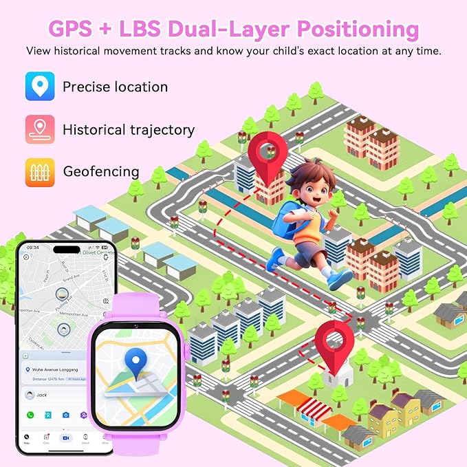 4G Kids Smart Watch Phone GPS, Smartwatch for Boys Girls Ages 4-12 Years with Video Call Chat Class Mode SOS Camera Alarm Games Parental App Touch Watch Gifts for Children (Includes SIM Card) Purple