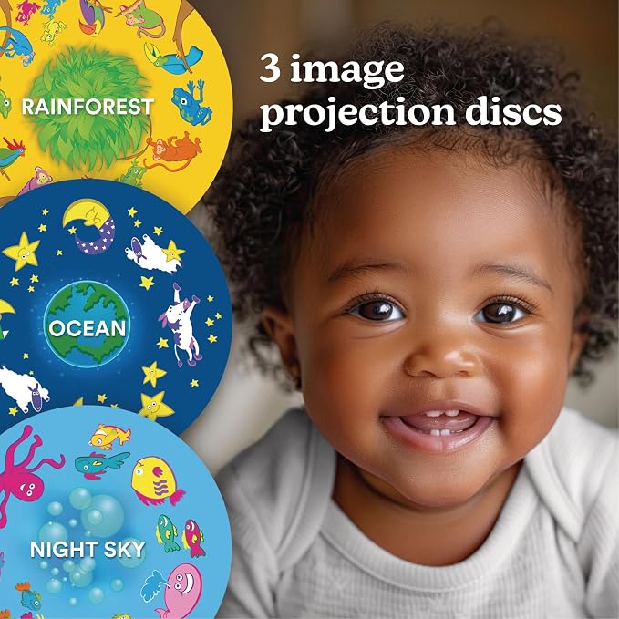 MyBaby Lullaby 2-in-1 Projector & Sound Machine with 8 Soothing Sounds, Adjustable Volume, Rotating Night Light Projector with 3 Calming Images, Auto-Off Timer, by Homedics