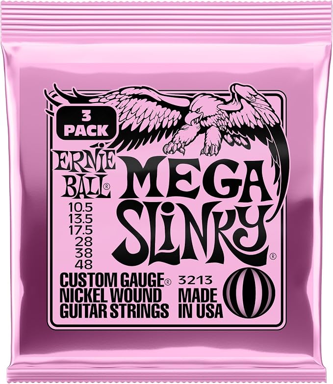 Ernie Ball Mega Slinky Nickel Wound Electric Guitar Strings 3-pack, 10.5-48 Gauge (P03213)