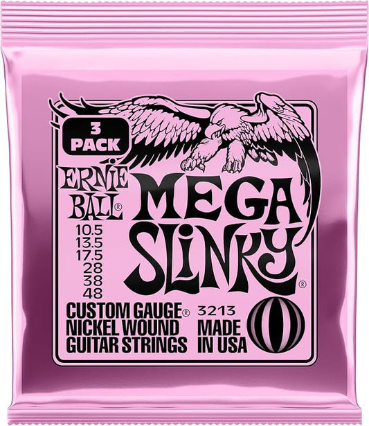 Ernie Ball Mega Slinky Nickel Wound Electric Guitar Strings 3-pack, 10.5-48 Gauge (P03213)