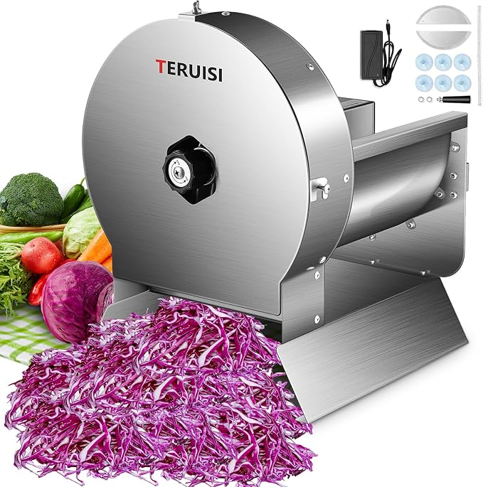 Electric Vegetable Slicer, 120W Commercial Fruit Cutter Machine with 0-0.5'' Thickness Adjustable, Stainless Steel 2 IN 1 Manual & Electric Food Slicer for Lemon Potato Onion Tomato, 110V