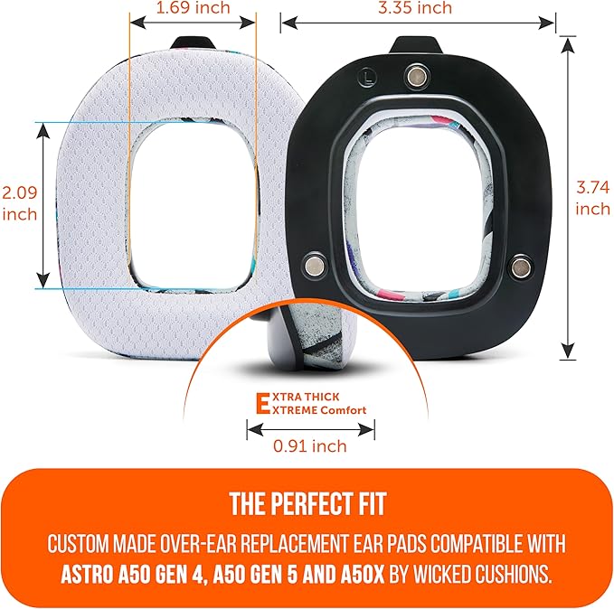WC Freeze A50 - Cooling Gel Replacement Earpads for Astro A50 Gen 4, Gen 5 and A50X Only, Made by Wicked Cushions, Improved Durability, Thickness and Sound Isolation | 90's White