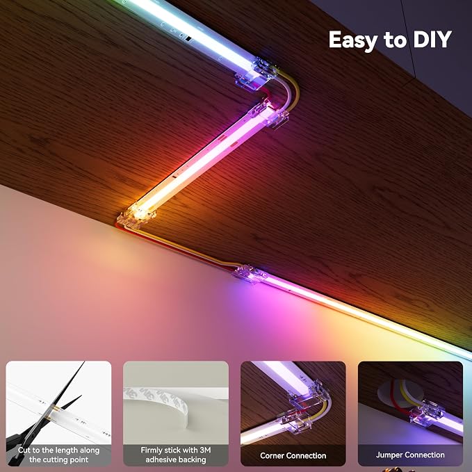 PAUTIX COB LED Strip Lights Pro, UL-Listed RGB Smart IC Chasing Color Addressable COB LED Tape Light, Music Sync Flexible RGB LED Lights, Smart Strip Light, for Party, Bedroom, Color Changing, 32.8ft