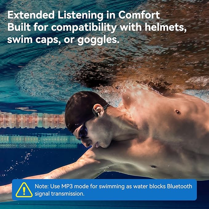 Full-Coverage Liquid Silicone Swimming Headphones,IP68 Waterproof Underwater Headphones, Bluetooth 6.0&MP3 with 32GB Memory Card,Soft/Skin-Comfortable Open Ear Bone Conduction Swim Earbuds(Black