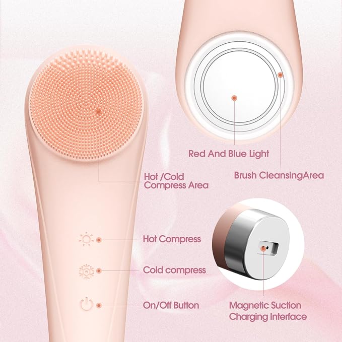 Facial Cleaning Brush, Facial Scrub Facial Scrub Brush, Men & Women Rechargeable Facial Electric Facial Scrub Cleansing Brush Pink