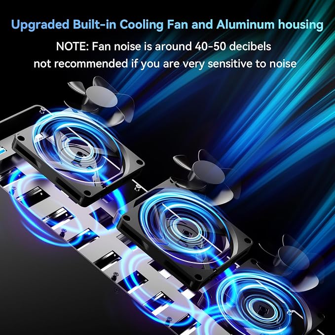 CENMATE Aluminum 12 Bay Hard Drive Enclosure with Cooling Fan for 2.5“/3.5" SATA HDD/SSD with USB A/C 3.0, Support Hot Swappable, Tool-Free HDD Enclosure, DAS(NO RAID/NAS)