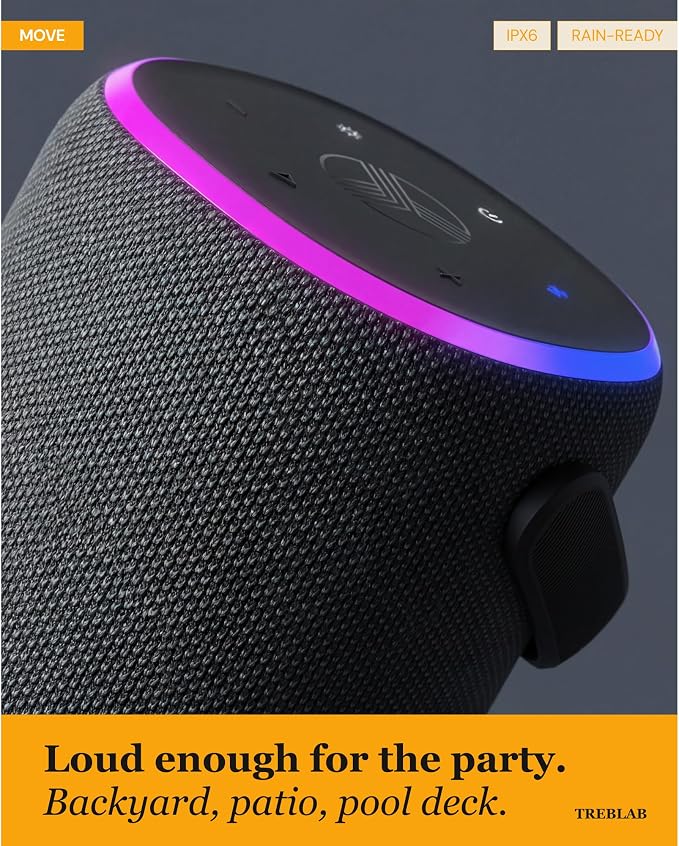 TREBLAB Portable Outdoor Bluetooth Speaker, 40W, IPX6 Waterproof, 18-Hour Battery, TWS Stereo Pairing, USB-C, Built for Active Days - Move Power (HD-Energy-Pro)