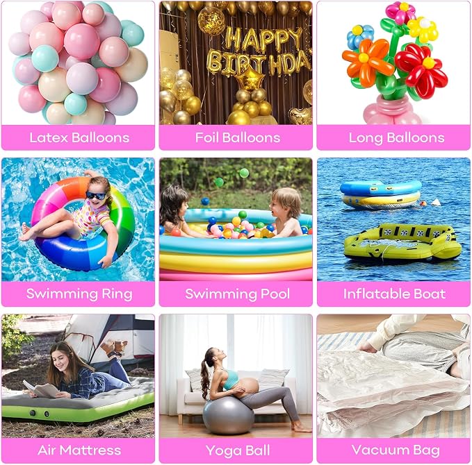 Biapian Balloon Pump Electric, 3-in-1 Portable Electric Air Pump for Balloons and Inflatables, Dual Nozzle Balloon Blower Machine for All Latex 260q Foil Balloon Inflator Deflator for Party Decoration