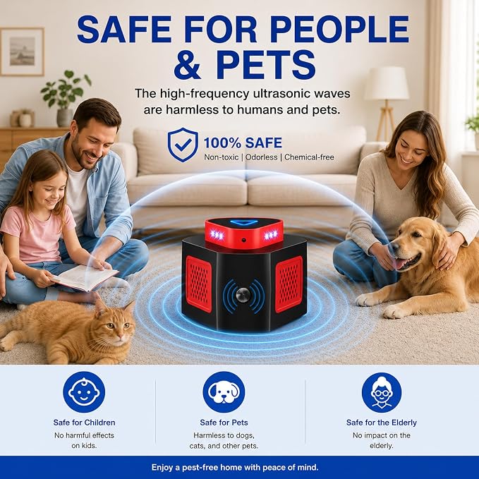 Tirgo Mouse Repellent Ultrasonic Plug in, Ultrasonic Pest Repeller Indoor with 4-Modes & Flashing Light, 360° Ultrasonic Mouse Blocker to get rid of mice for Home Attic Basement Garage Warehouse