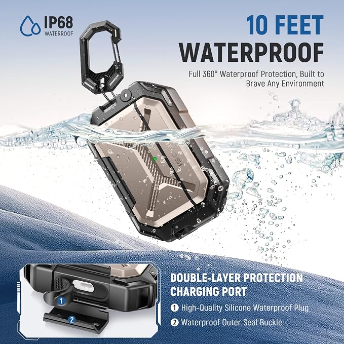 MOBOSI for AirPods Pro 3 Case [IP68 Waterproof Case for iPods Pro 3&Compatible with MagSafe] Military Grade Protective Earpods Pro3 Cover with Secure Lock, Keychain & Phone Stand (2025),Champagne