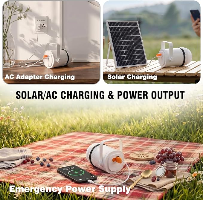 21” Solar Ceiling Fan Light, Solar Outdoor Ceiling Fan Light with Remote and Hook, Portable Wireless Rechargeable Outdoor Hanging Fans for Camping RVs Patio Canopy Chicken Coop Outside