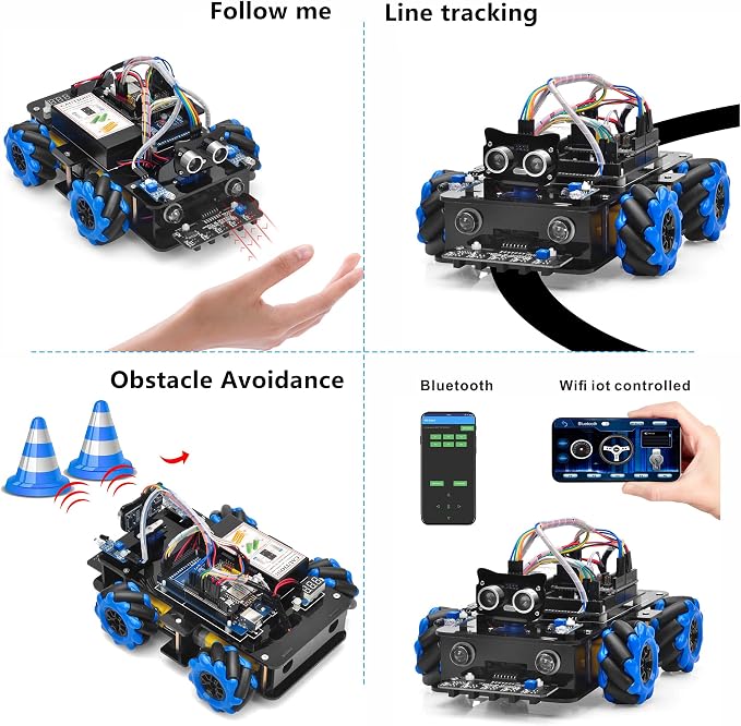 Mecanum Wheels Robot Car Kit for Arduino Mega2560 STEM Remote Controlled DIY Coding Learning & Programming Kit Omni Directional (for arduino)