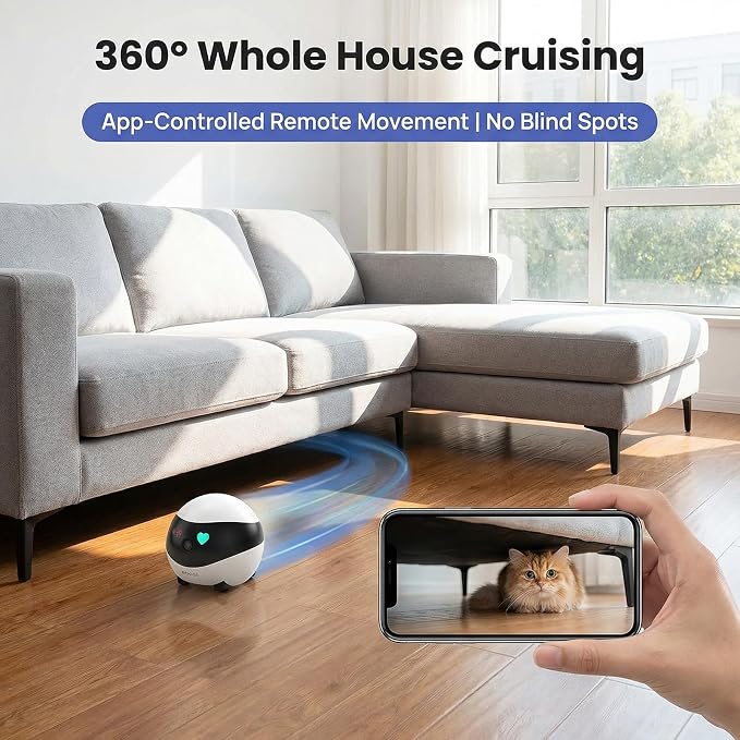 Enabot EBO SE FamilyBot Pet Camera Robot - 1080P HD Indoor Movable Home Security Camera with Auto-Recharge, Night Vision, 2-Way Talk, Local Storage, APP Control,Motion Detection for Dog/Cat Monitoring