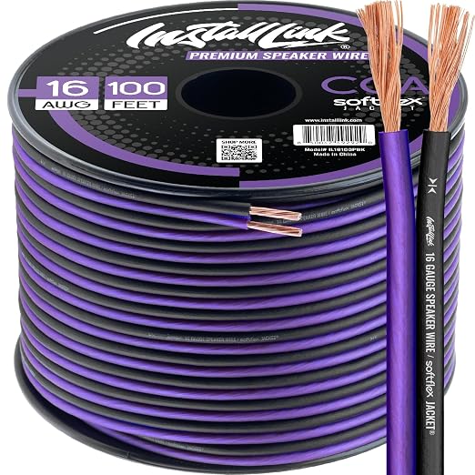 16 AWG Gauge Speaker Wire Cable Stereo, Car or Home Theater, CCA (100 Feet) by Install Link