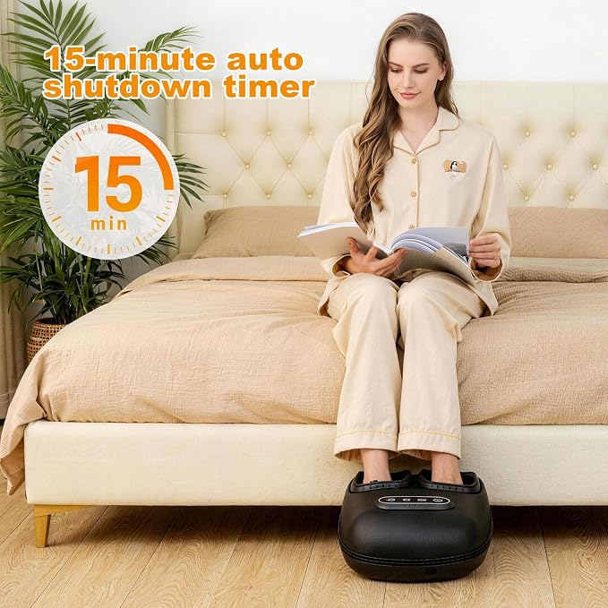 LINGTENG Foot Massager, Heated Foot Massager, Foot Massage with 3 Modes, 3 Intensity Levels, 15-Min Timer, Birthday Gifts for Women Men, Father Day Gifts, Size up to 13"