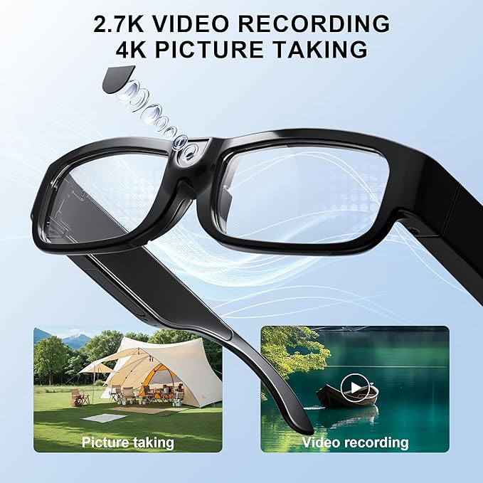 4K HD Camera Glasses, 2025 Upgrade Video Smart Glasses for Indoor & Outdoor Sports,Cycling, Driving, Hunting, Hiking, Fishing - No App Needed(64GB TF Card Include)