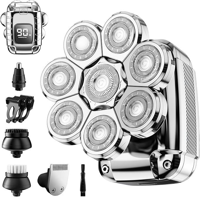 Head Shaver for Bald Men,2024 Upgrade 8-in-1 Men’s Electric Shaver Bald Head Shaver for Men,Electric Razor for Bald Men IPX7 Waterproof Rotary Shaver Grooming Kit with LED Display