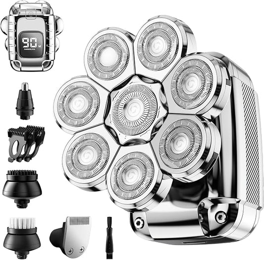Head Shaver for Bald Men,2024 Upgrade 8-in-1 Men’s Electric Shaver Bald Head Shaver for Men,Electric Razor for Bald Men IPX7 Waterproof Rotary Shaver Grooming Kit with LED Display