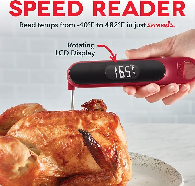 Dash Precision Quick-Read Thermometer - Meat Temperature Probe with LCD Display for Fast, Accurate Cooking and Baking - Water Resistant and Easy to Clean - Red