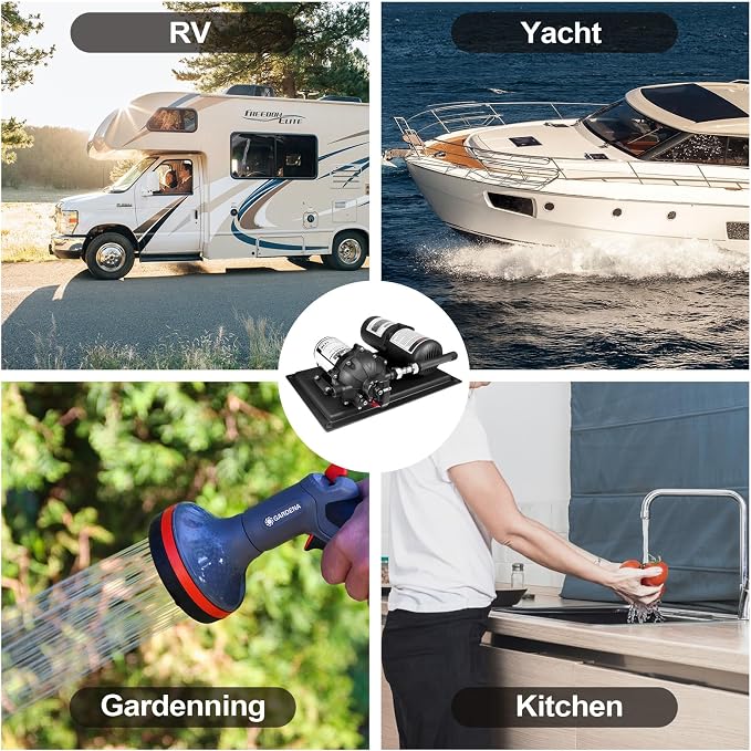 WASSERMANN 12V Boat Water Pump and Accumulator Tank System, 7.0GPM 75PSI Self Priming Water Diaphragm Pump with 1L 10 PSI Pre-Pressurized Accumulator Tank, Pressure Switch, for Boat Garden RV Camping