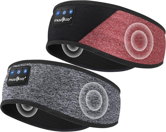 MUSICOZY Sleep Headphones Bluetooth Sports Headband, Wireless Music Sleeping Headphones Sleep Eye Mask Earbuds for Side Sleepers Workout Running Travel Yoga Office, Pack of 2