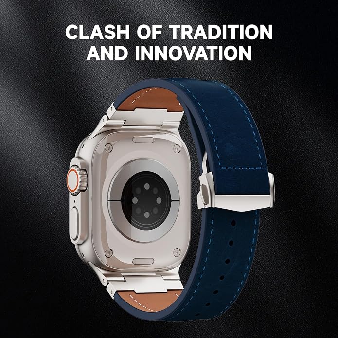Vintage Genuine Leather Band for Apple Watch Ultra 49mm (2026 Upgrade), Rugged Replacement Strap Compatible with iWatch 46mm 45mm 44mm - for Men Women, Fit Ultra3/2/1, SE 3/2/1, Series11 10/9/8/7/6/5/4