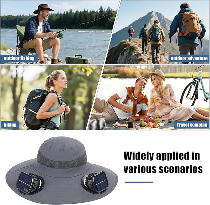 Solar Powered Fan Sun Hat for Men, UPF 50+ Wide Brim Cooling Bucket Hat, Sombrero para El Sol Hombre for Fishing Hiking Beach