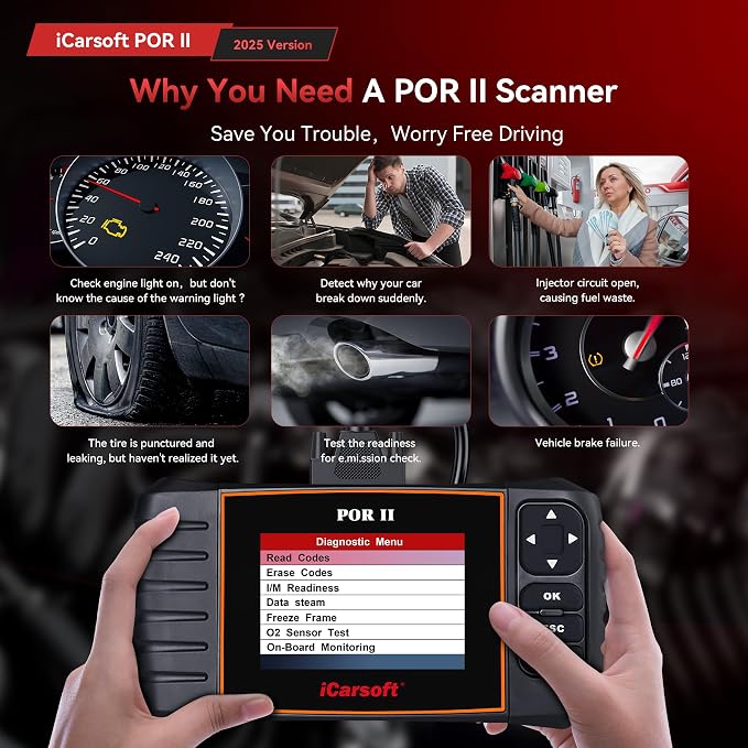 OBD2 Scanner Diagnostic Tool for Most Porsche from 1996-2019, iCarsoft POR II Car Code Reader, Full System Diagnosis Car Scan Tool with Oil Reset/EPB/DP/ETC/SAS, Live Data Graph-Free Update/Repair