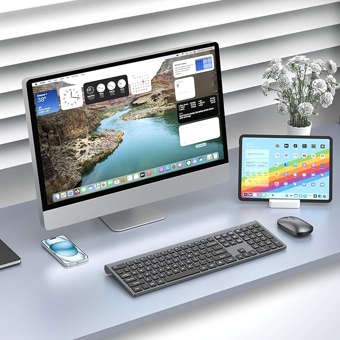 Wireless Keyboard and Mouse Combo, Full Size Keyboard and Mouse, Long Battery Life, Optical Mouse, 2.4G Lag-Free Cordless Mice Keyboard Set Ultra Slim Design for Computer, Laptop, PC, Mac, Windows